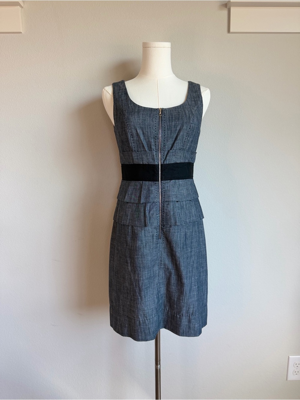 Phoebe Couture Blue Gray Cotton Mini Dress Size 2 Black Waist Y2K Inspired